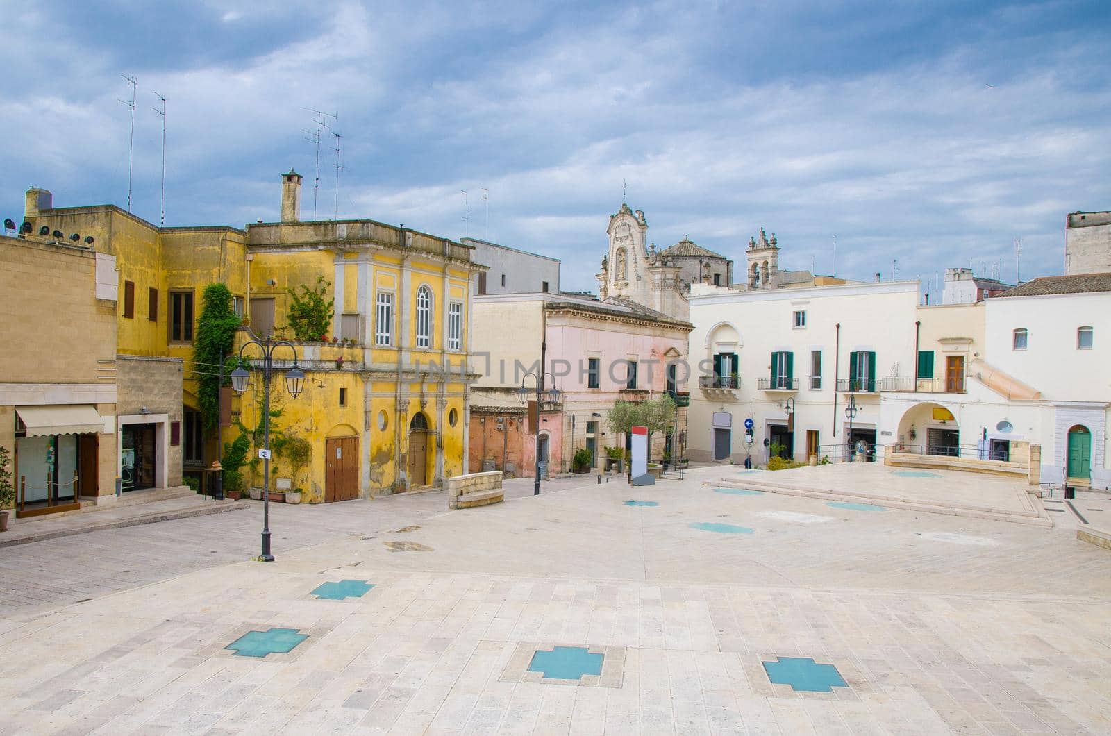 Piazza San Francesco in historical centre of old ancient town Sassi di Matera, European Culture Capital, UNESCO World Heritage Site, Basilicata, Southern Italy