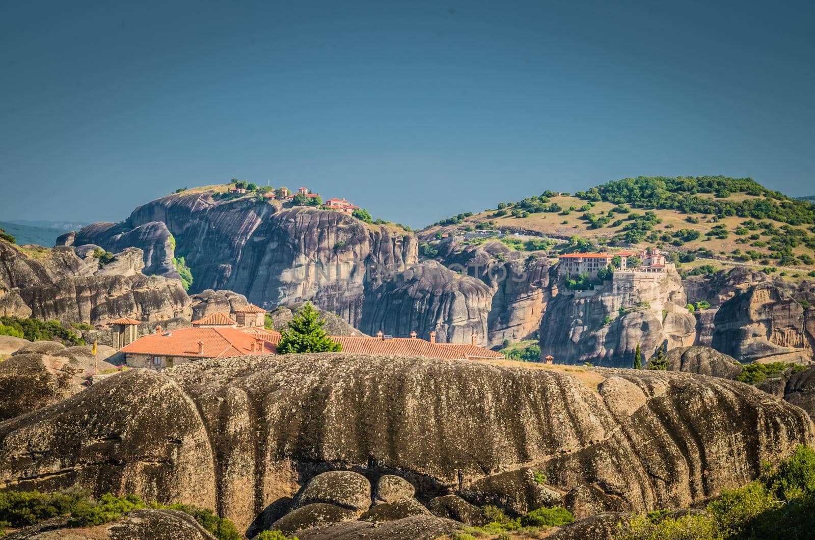 Meteora Monasteries (Holy Monastery of Varlaam) on the top of rock near Kalabaka, Greece