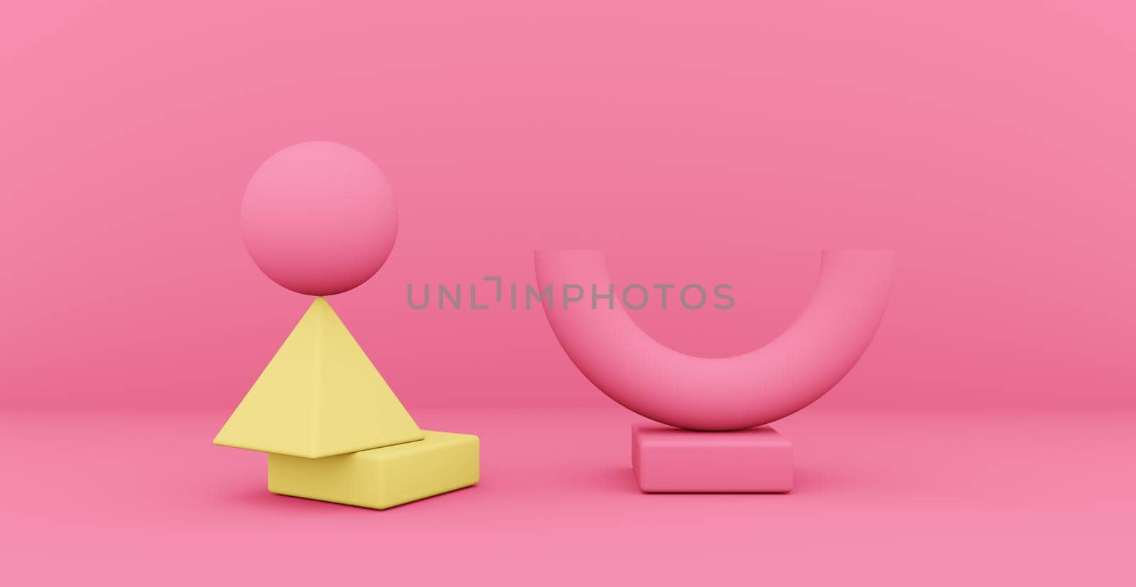 3d rendering of an abstract background with shapes. Composition for product presentation, brand, product advertising. Children's figures.