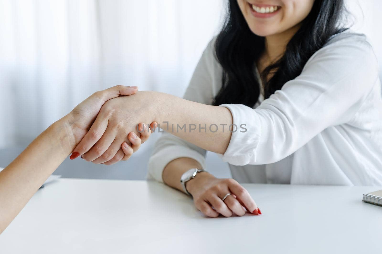 Young businesswoman collaborate with partners to increase their business investment network for Plans to improve quality next month in their office. agreement concept