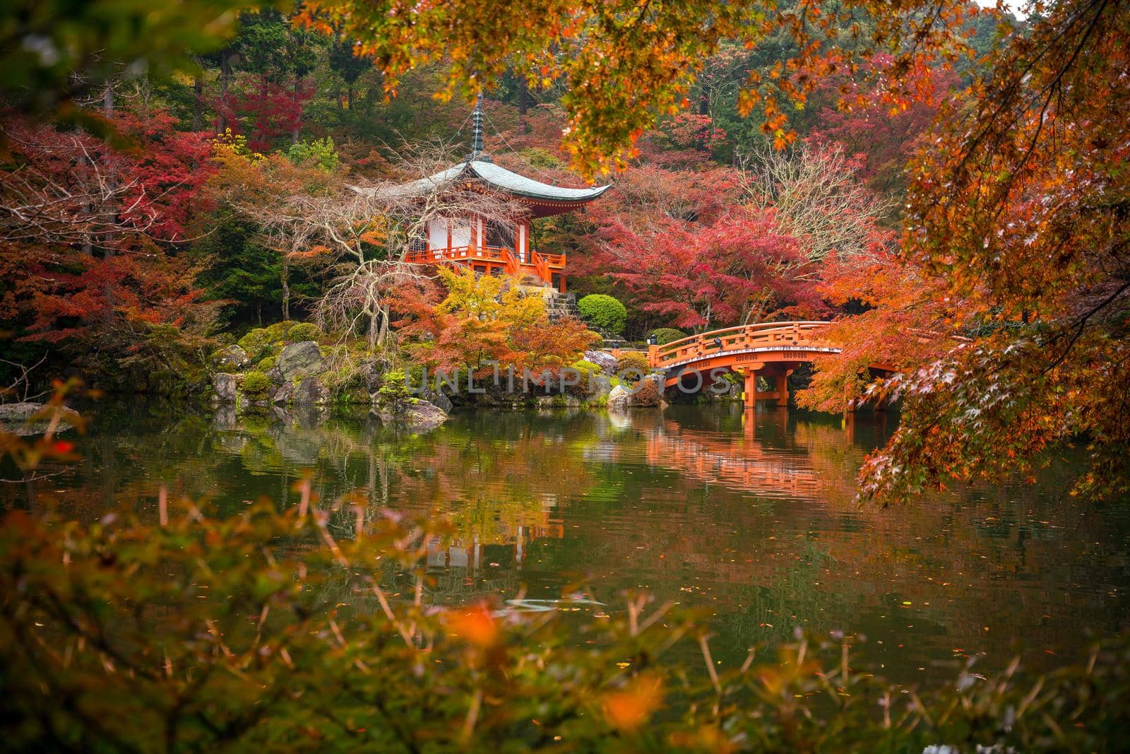 Landscape of Daigo-ji temple with colorful maple trees in autumn, Kyoto, Japan