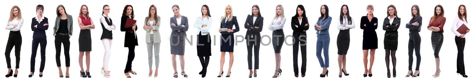 group of successful young businesswoman standing in a row. isolated on white background