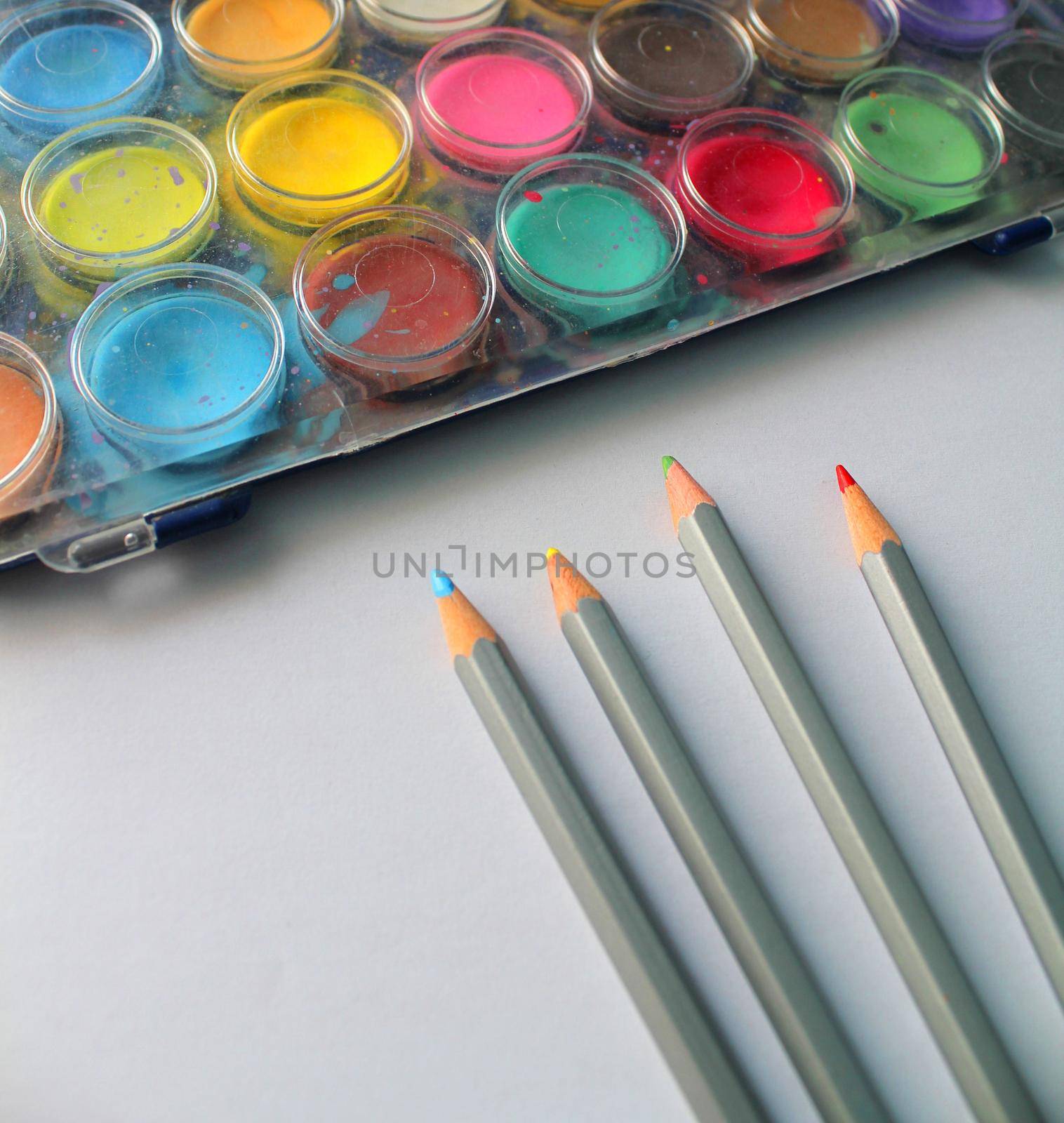 watercolors and crayons