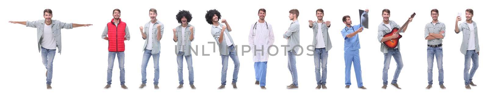 panoramic collage of young people leading a healthy lifestyle.isolated on white background