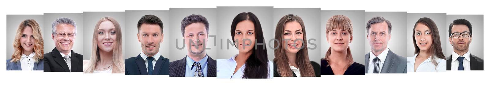 panoramic collage of portraits of successful business people. business concept