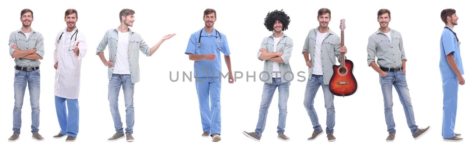 collage doctor and young man isolated on white by asdf