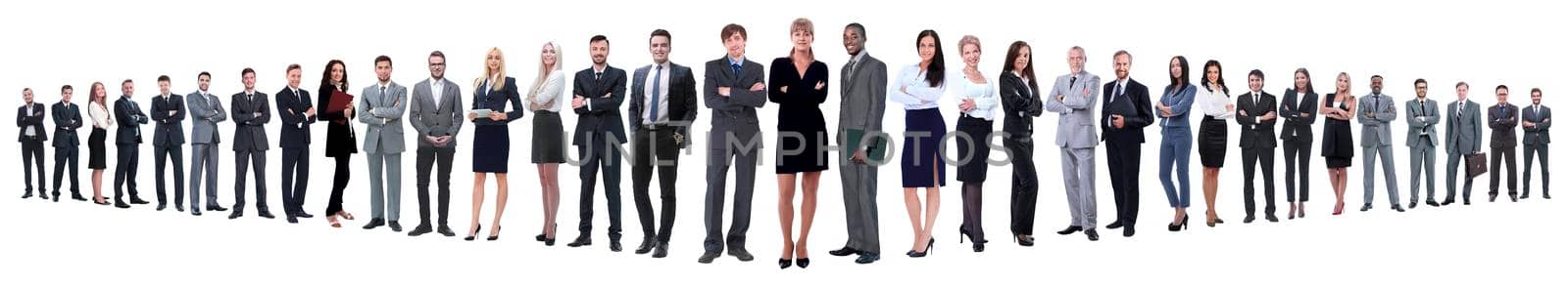 panoramic photo of a professional numerous business team.isolated on white background.