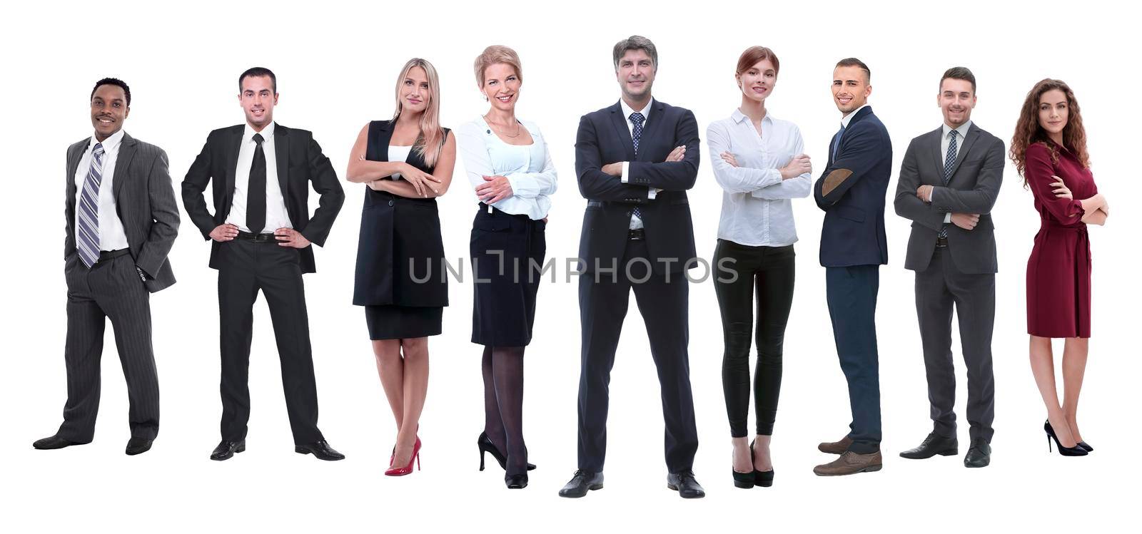 in full growth.professional business team isolated on white background.