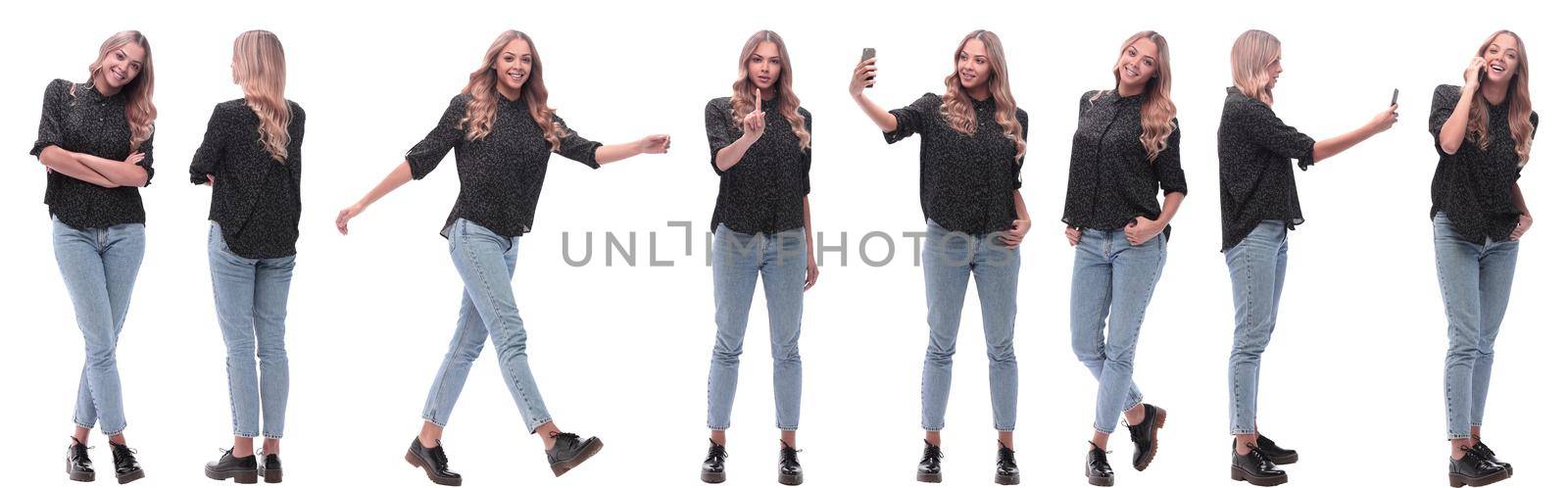 photo collage of a modern young woman with a smartphone by asdf