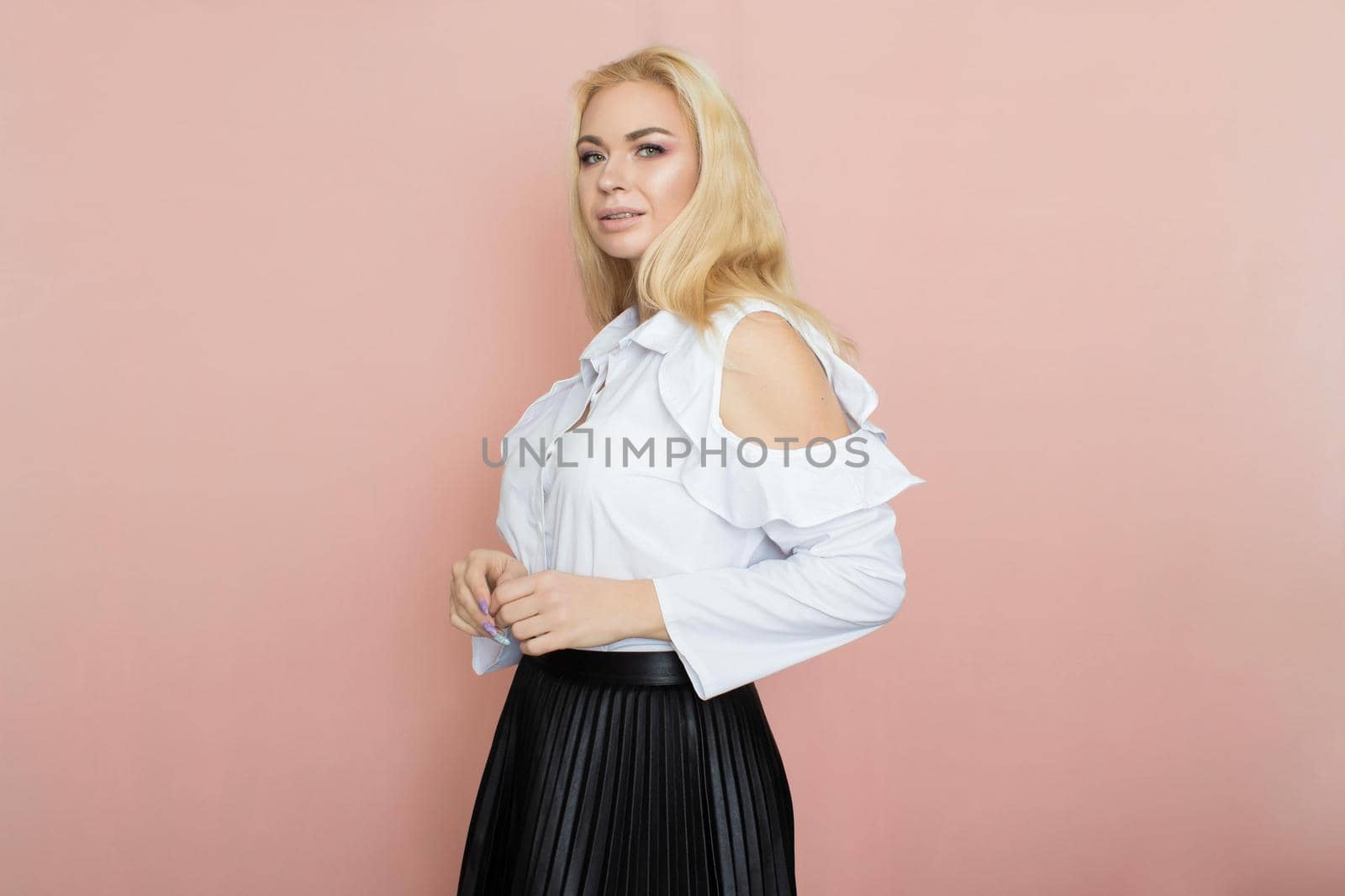 Business woman in white blouse and black skirt by Bonda