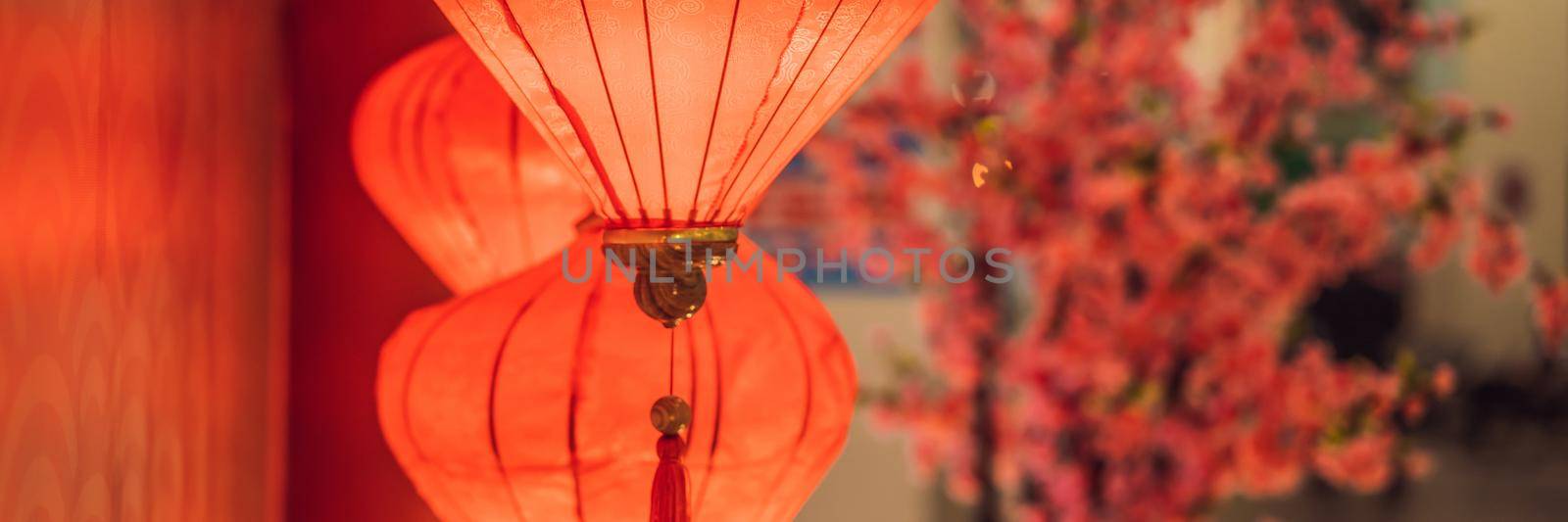 Chinese red lanterns for the Chinese New Year BANNER, LONG FORMAT by galitskaya