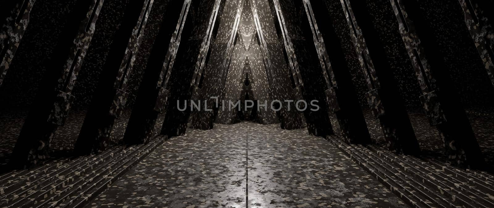 Luxury Elegant Marble Granite Corridor Tunnel Dim Silver Gray Banner Background 3D Rendering