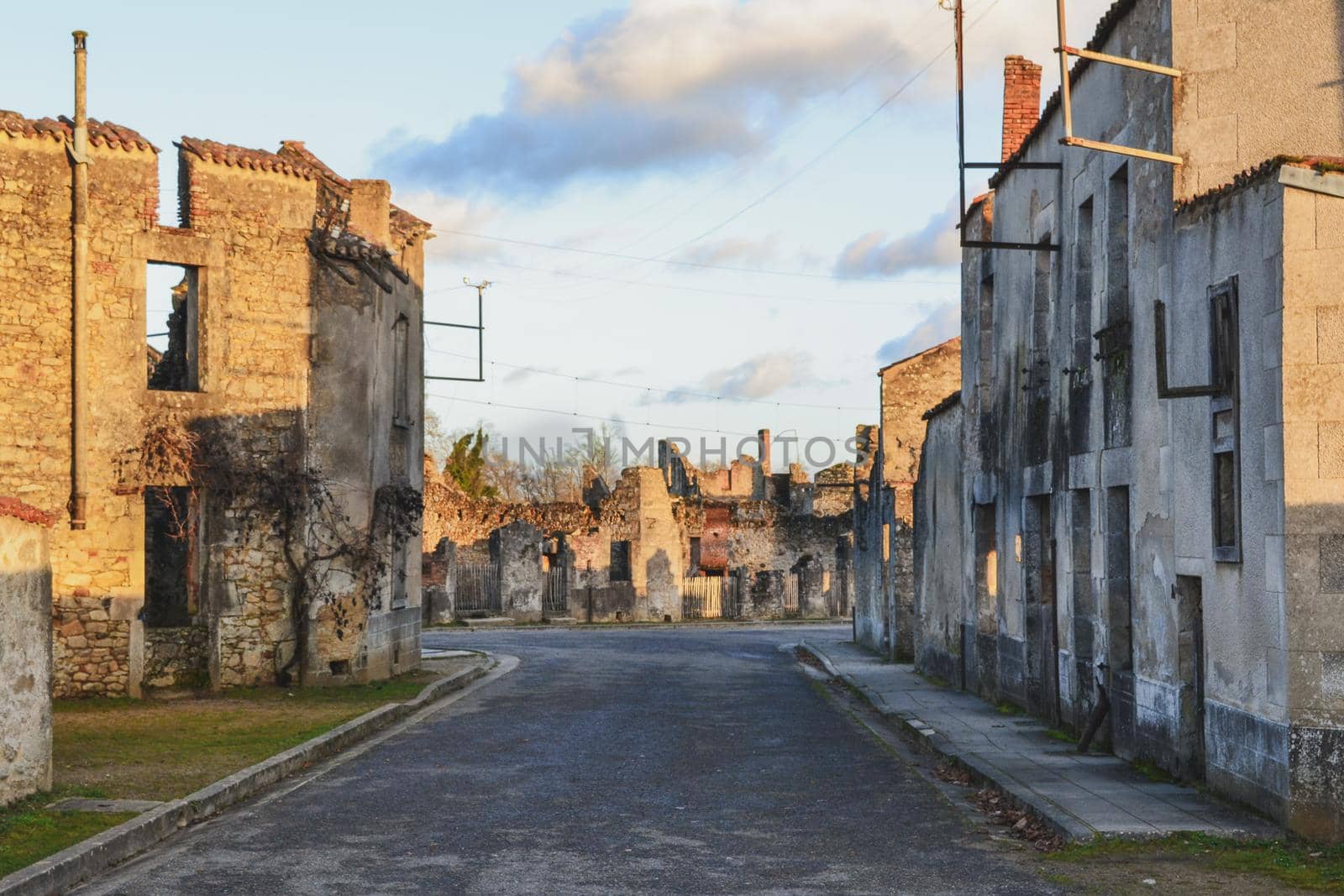 Destroyed buildings during World War 2 in Oradour sur Glane France