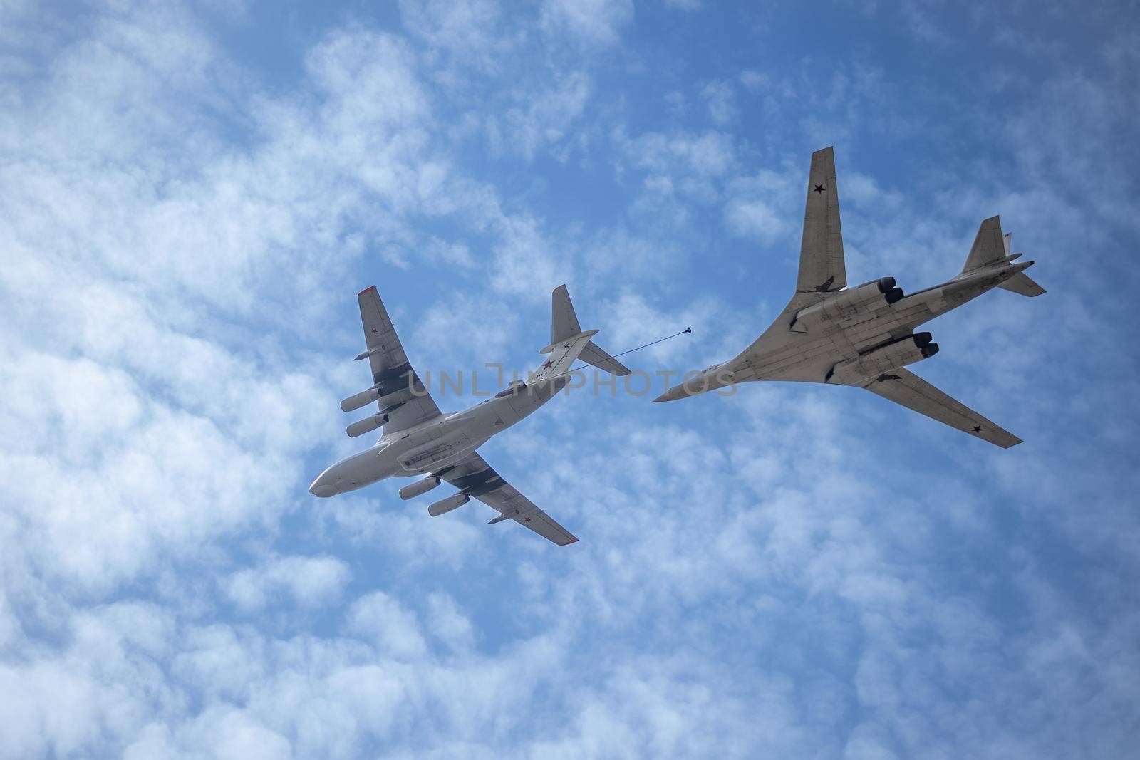 Moscow Russia - may 07 2022: Repetition of the air parade with Russian military aircraft for Victory Day on May 9.