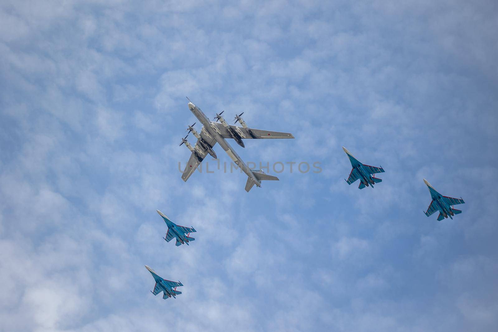 Moscow Russia - may 07 2022: Repetition of the air parade with Russian military aircraft for Victory Day on May 9.