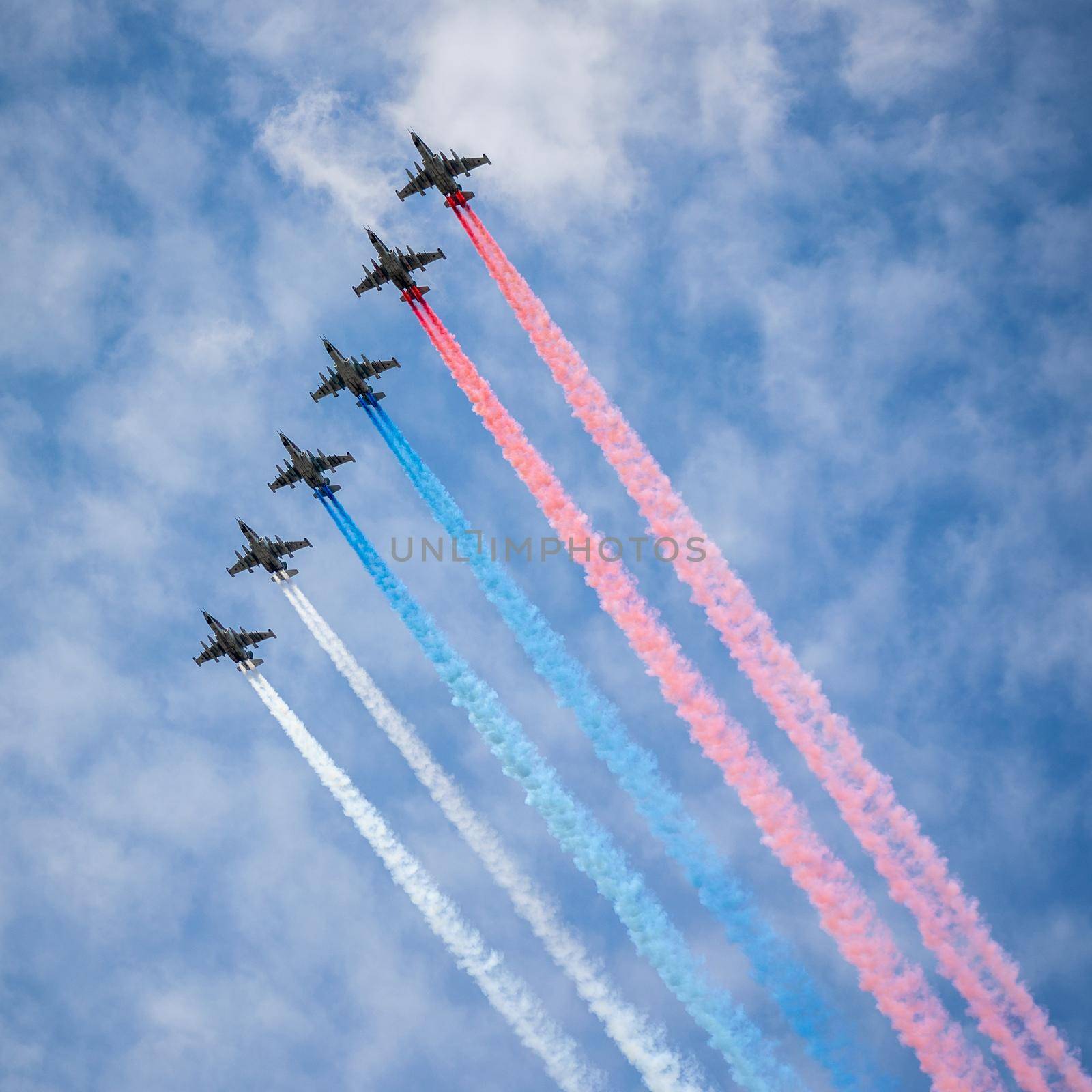 Moscow Russia - may 07 2022: Repetition of the air parade with Russian military aircraft for Victory Day on May 9.
