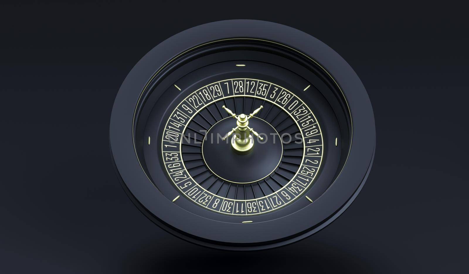 Luxury casino roulette wheel on black background. Online casino theme. Close-up black casino roulette. Modern casino background 3d rendering