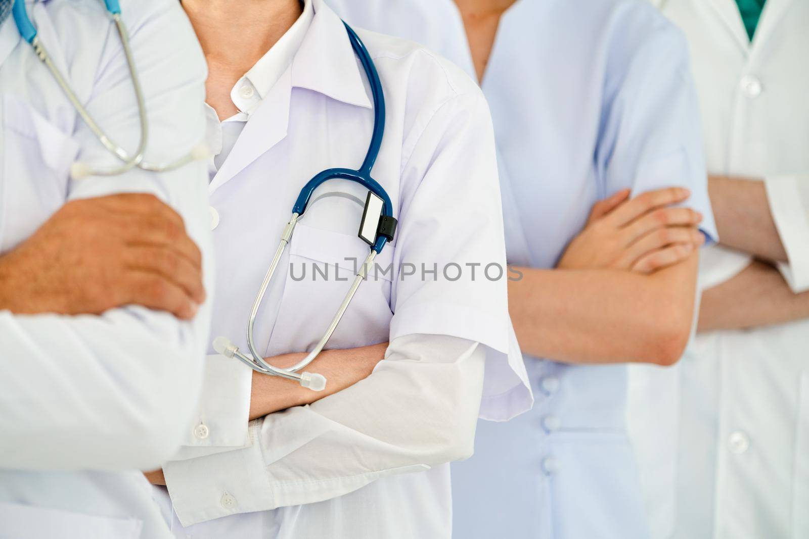 Healthcare people group. Professional doctor working in hospital office or clinic with other doctors, nurse and surgeon. Medical technology research institute and doctor staff service concept.