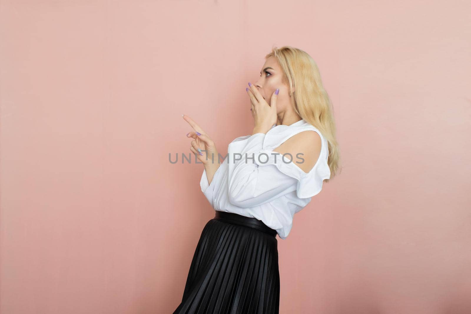Business woman in white blouse and black skirt by Bonda