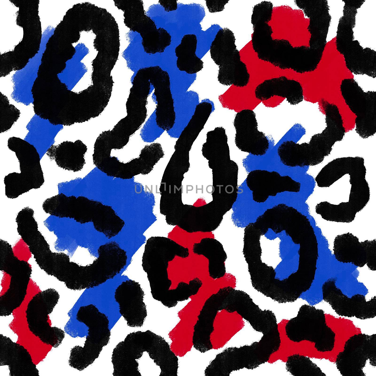 Seamless hand drawn pattern with patriotic leopard cheetah background. American US 4th fourth of July independence day fabric print. Blue red white design for party celebration fashion textile