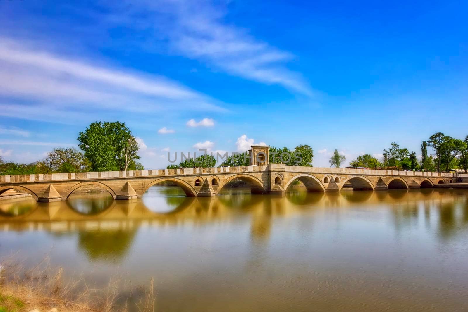 Spectacular Bridge above Tundzha River in Edirne, Turkey