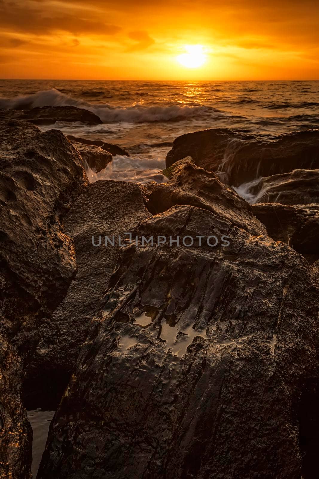 Sea sunrise among the rocks. Sea sunrise at the Black Sea coast near Varna, Bulgaria by EdVal
