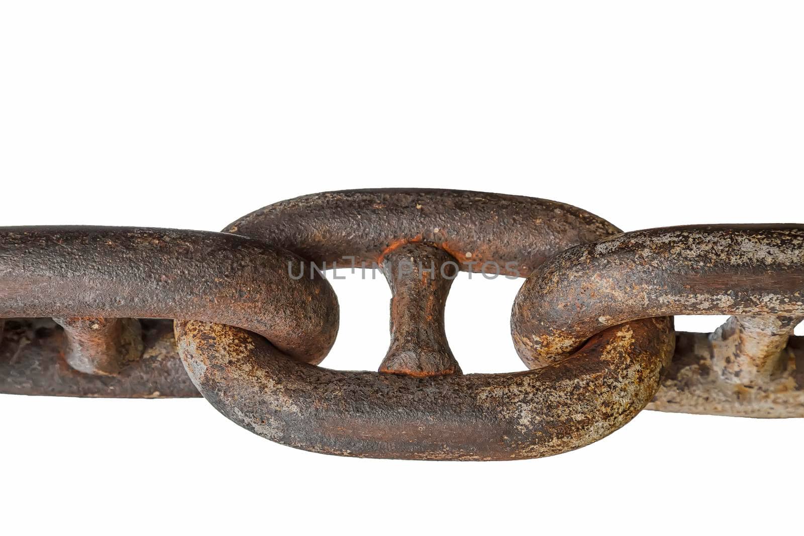 The old and rusted chain  isolated on white background. Close up