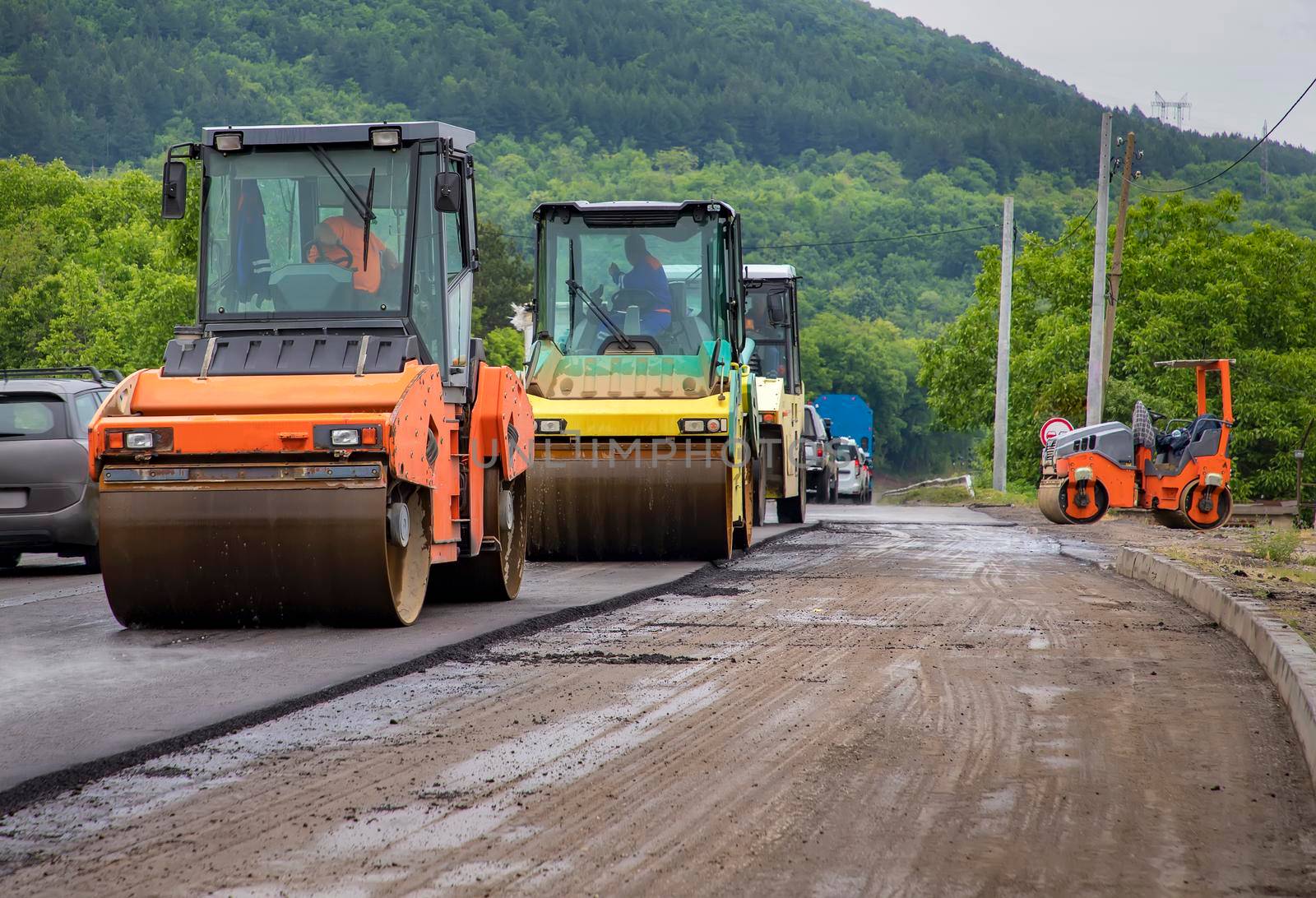 drum rollers at the construction site, working on the new road 
