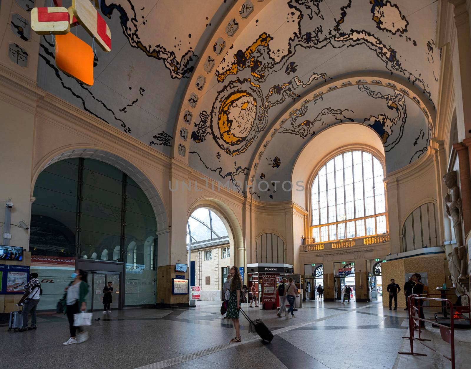 Luxembourg city, May 2022.  View of the central hall of the railway station