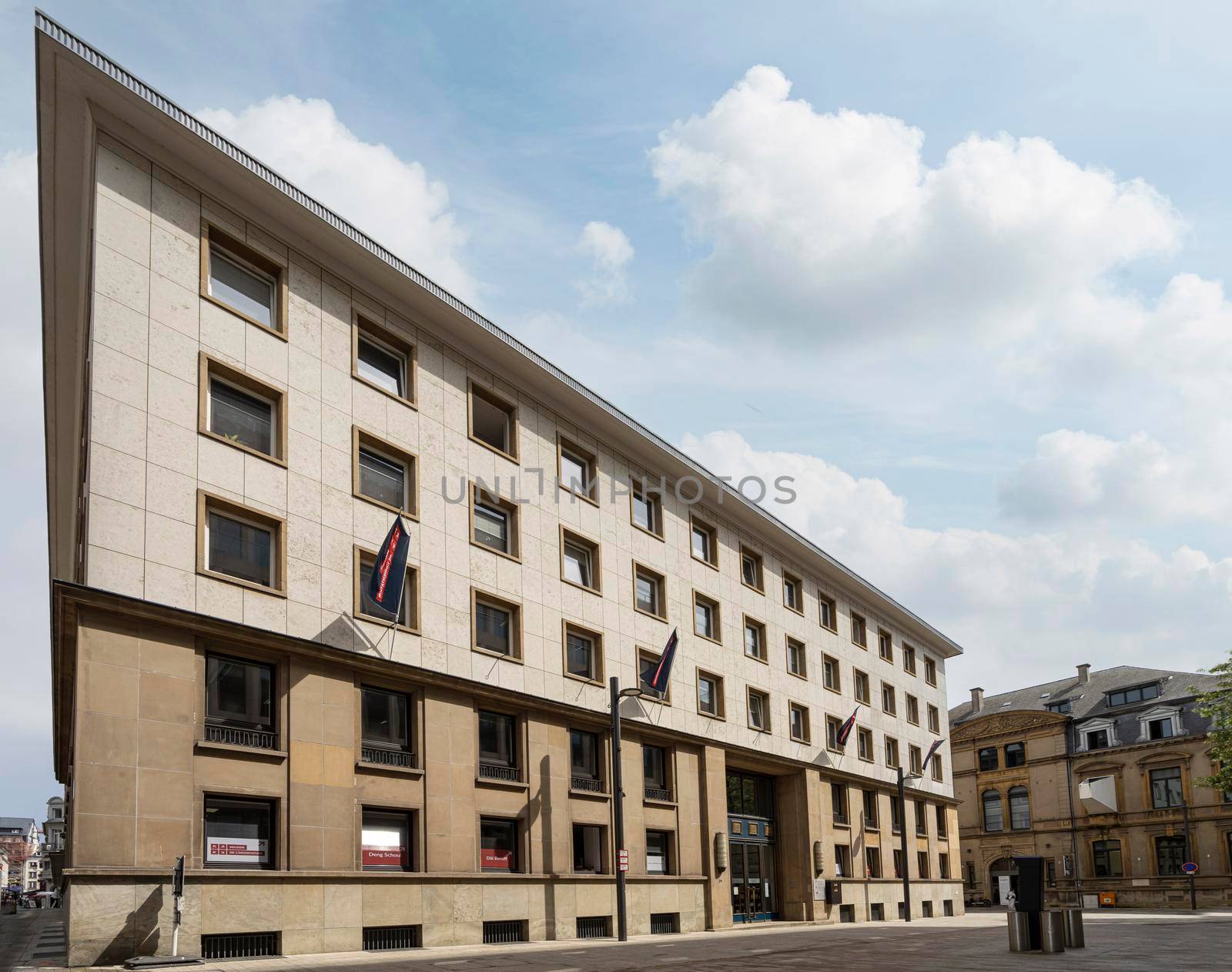 Luxembourg city, May 2022. external view of the state center for employment building in the city center