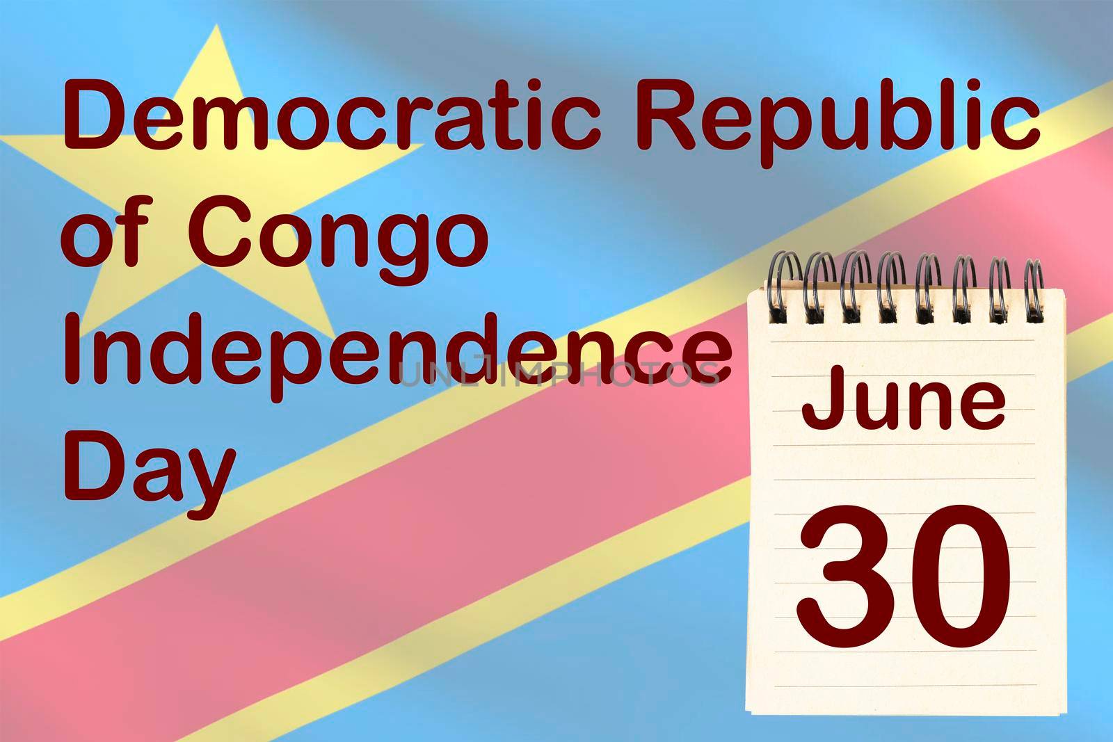 The celebration of the Democratic Republic of Congo Independence Day with the flag and the calendar indicating the June 30