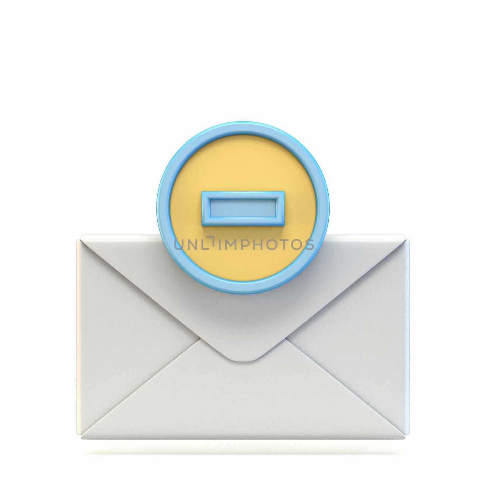 Mail icon with minus sign 3D render illustration isolated on white background