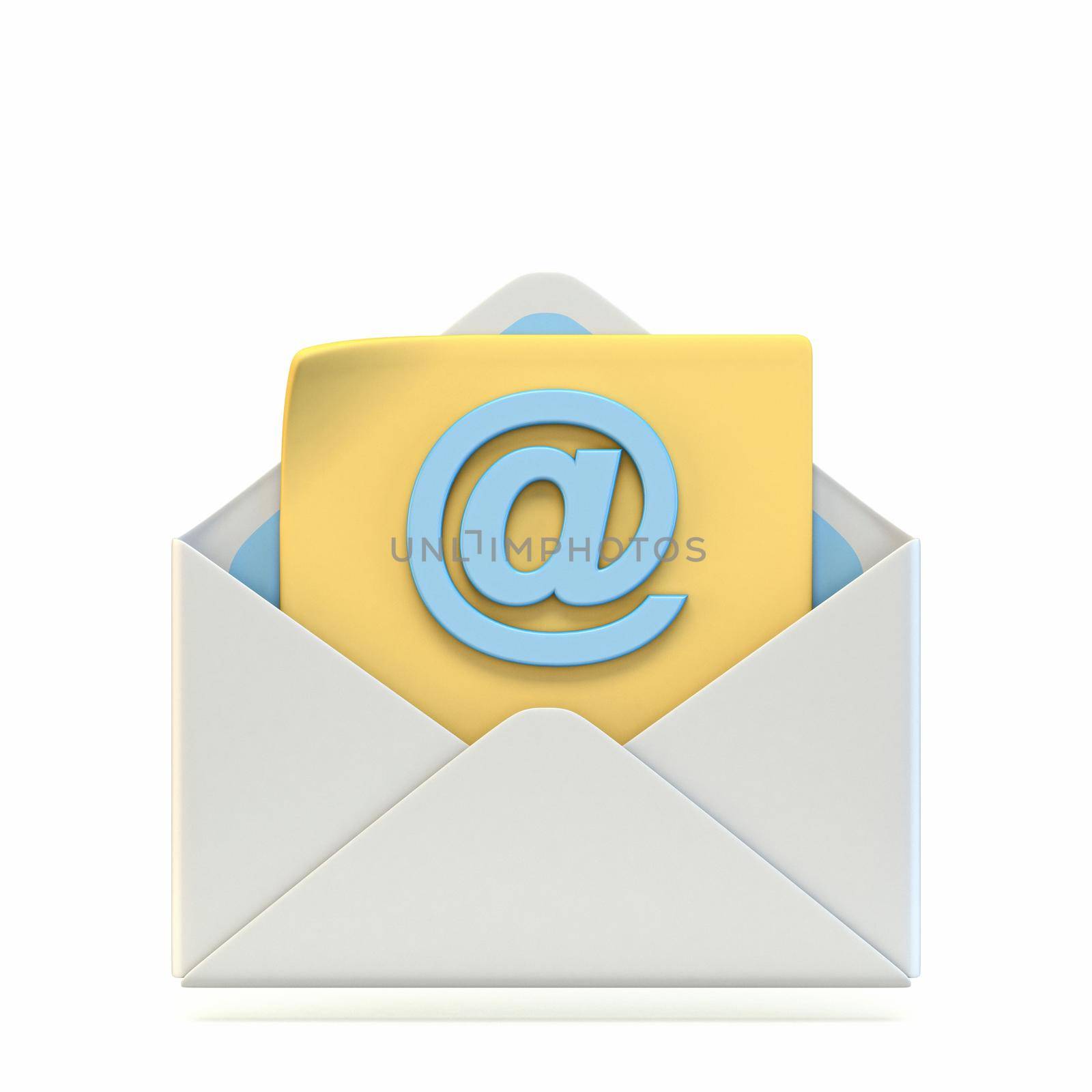 Mail icon with AT symbol 3D render illustration isolated on white background