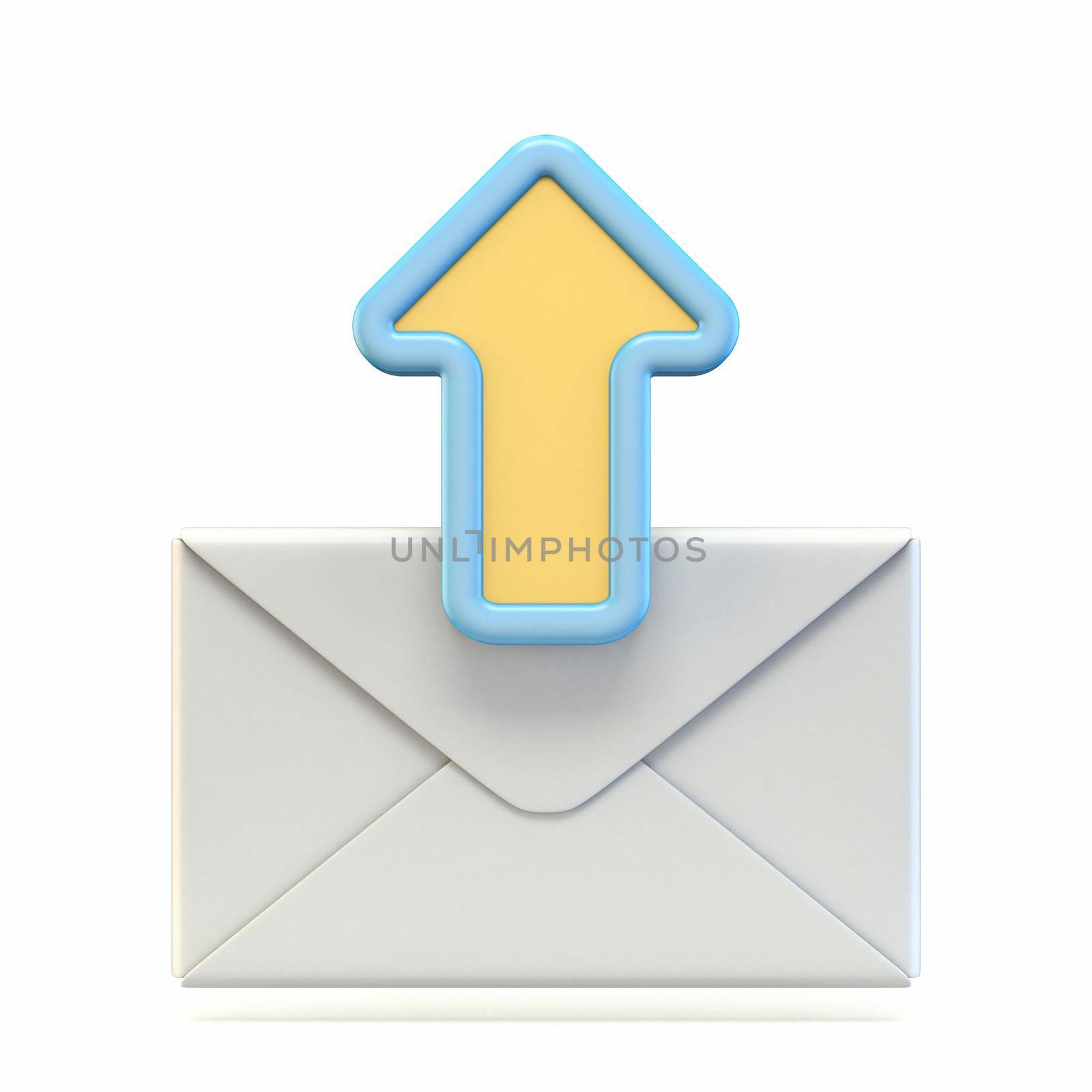 Mail icon with upload arrow sign 3D render illustration isolated on white background