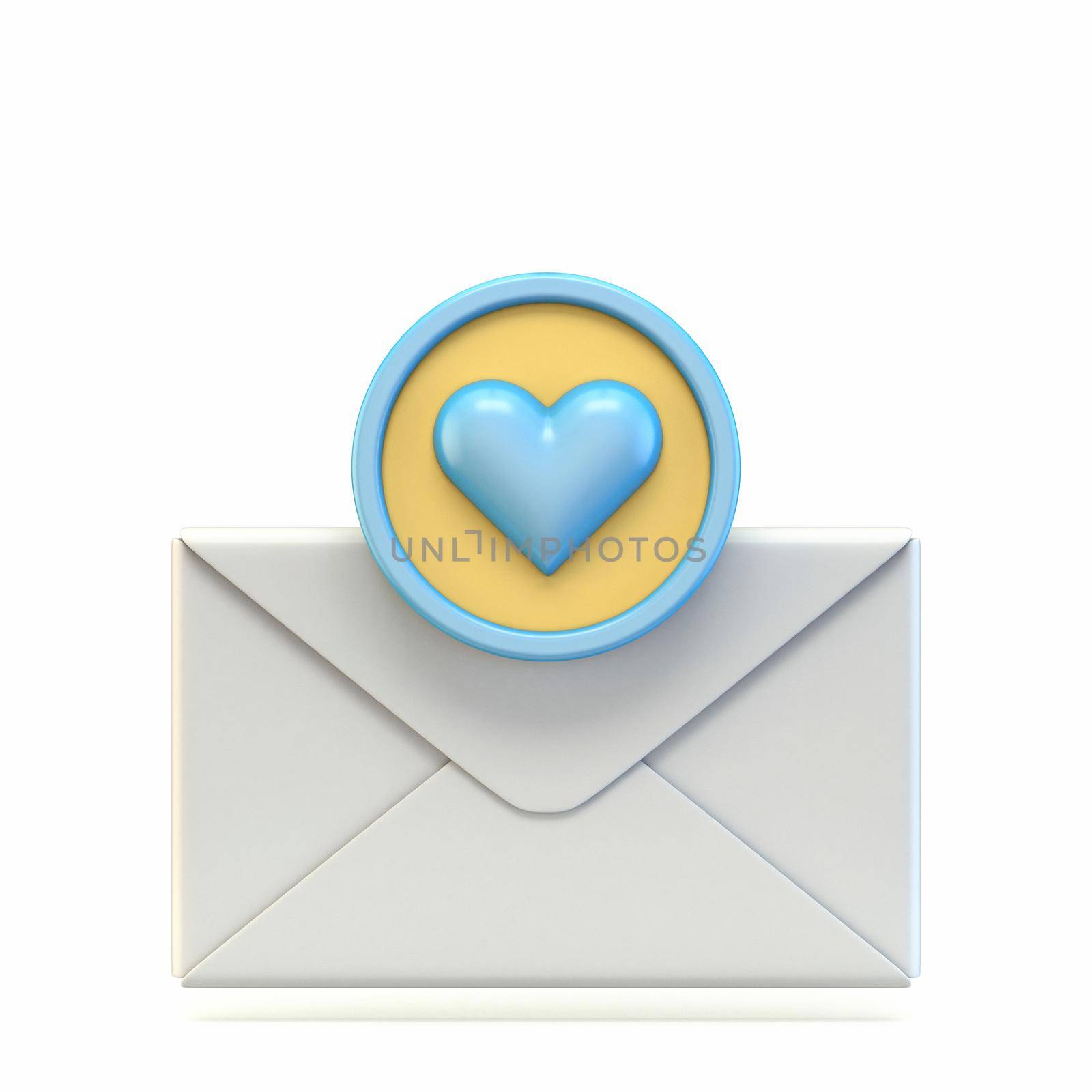 Mail icon with heart sign 3D render illustration isolated on white background