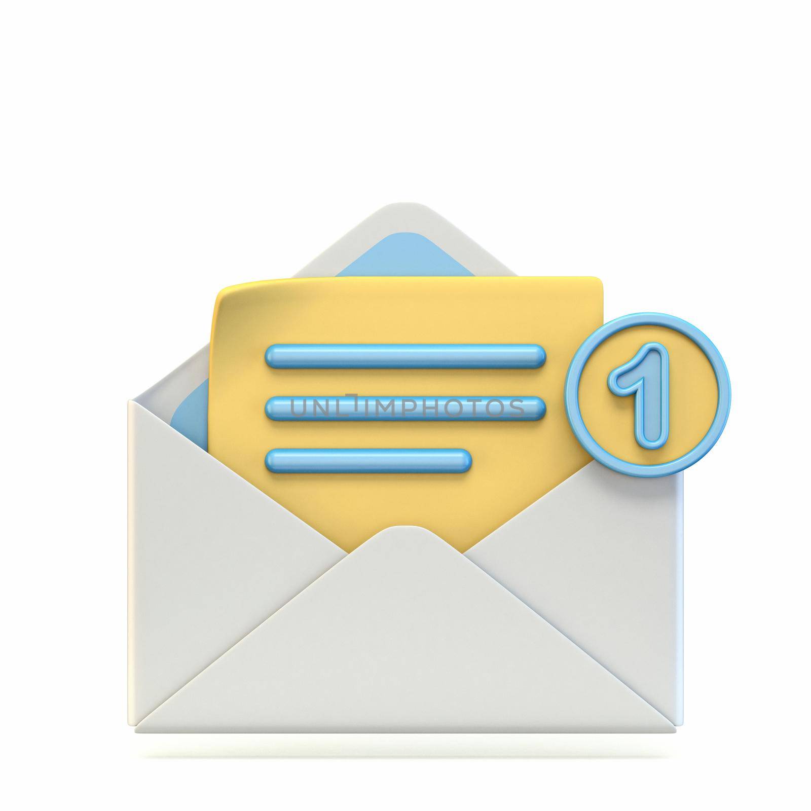 Mail icon opened mail with notification number sign 3D render illustration isolated on white background