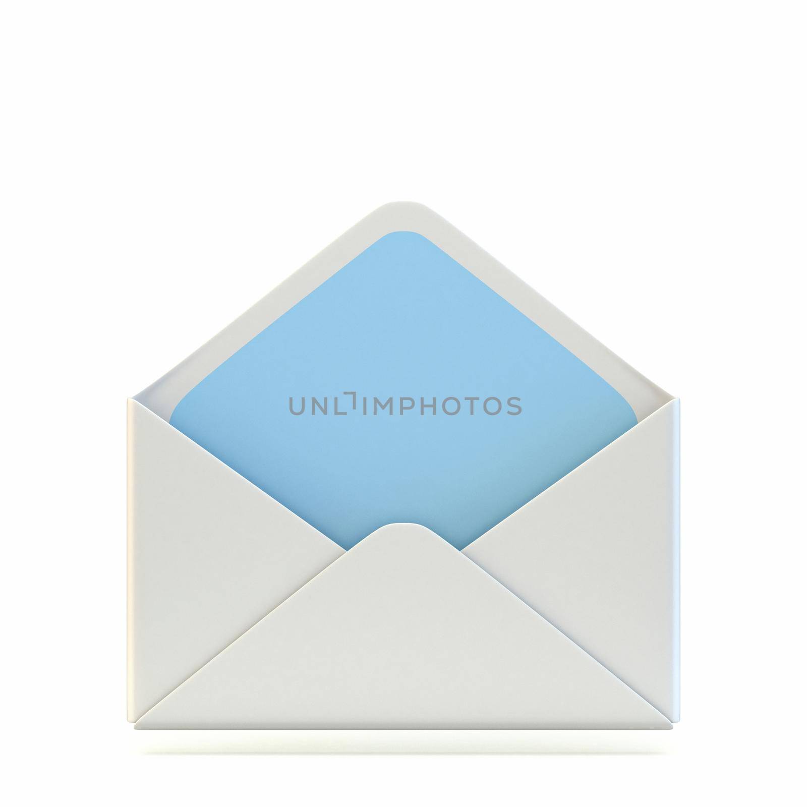 Mail icon open empty envelope 3D render illustration isolated on white background