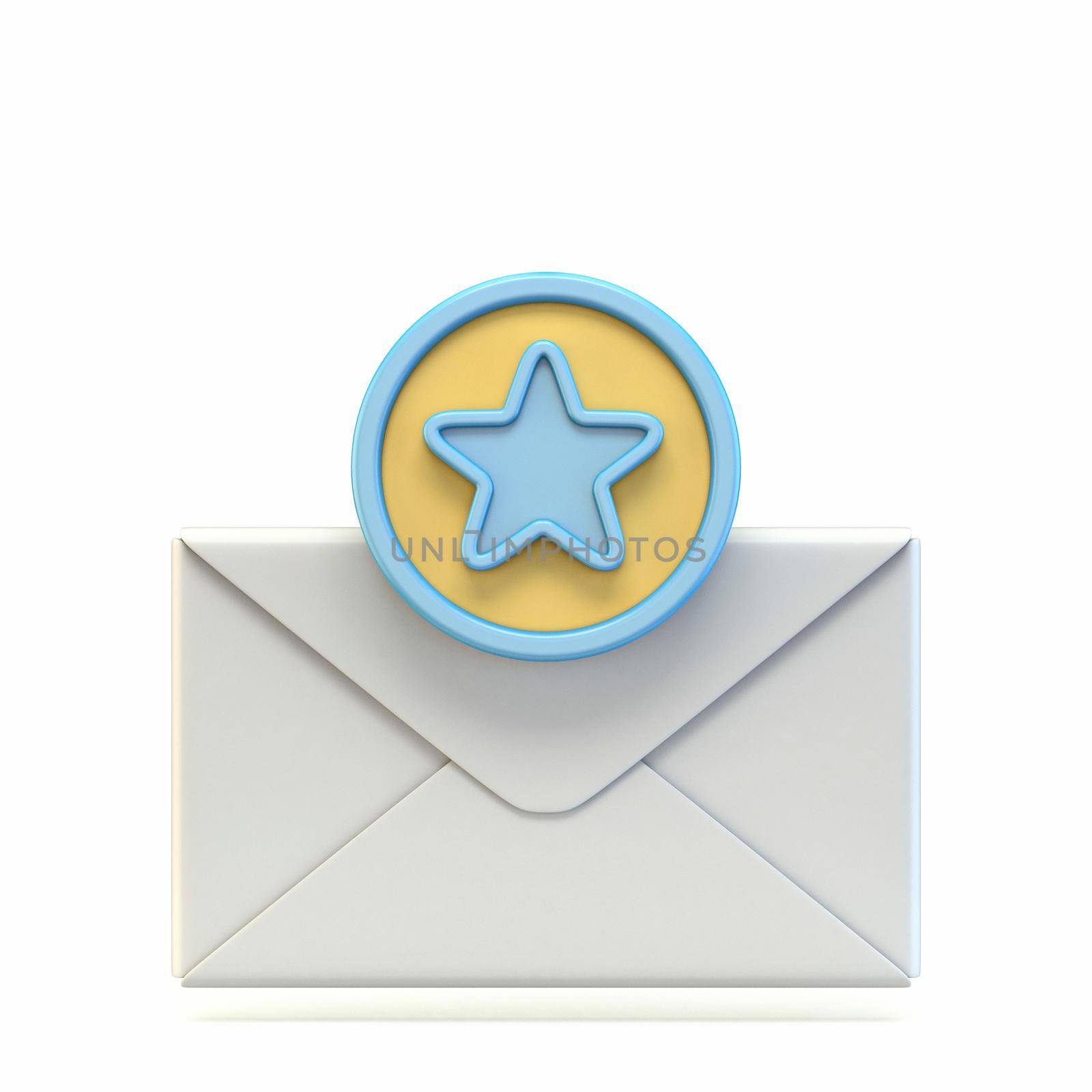 Mail icon with star symbol 3D render illustration isolated on white background