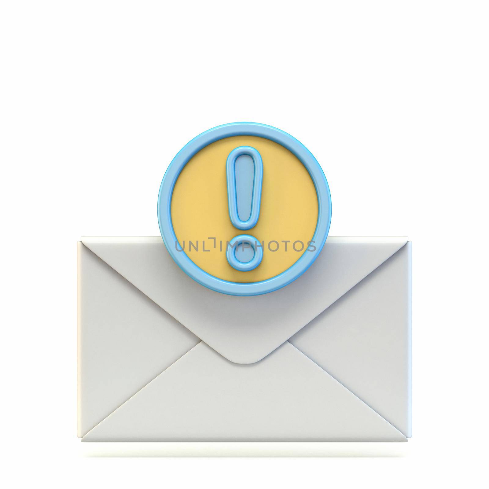 Mail icon with exclamation mark 3D render illustration isolated on white background