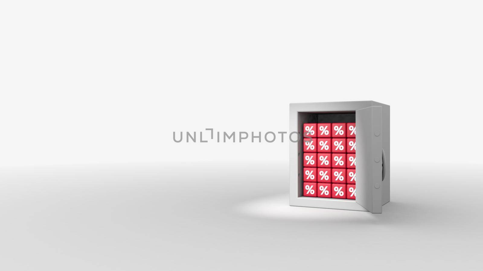 3d render of opening a safe, from which savings are falling. Bank interest, investment fund.