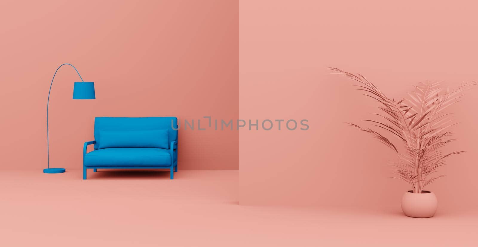 3d Abstract interior. Interior template. Bright color in the interior