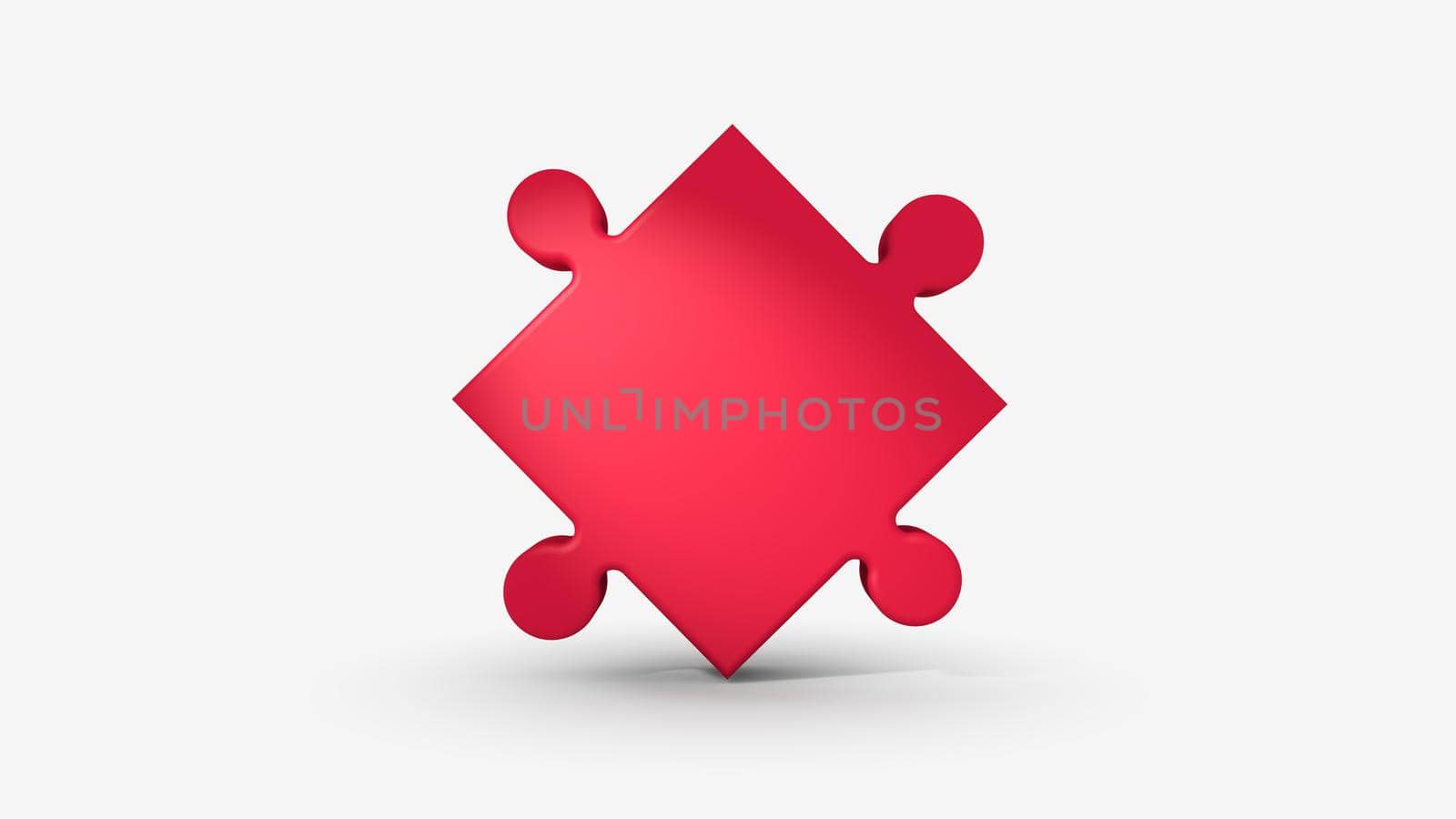 3d render of a red rotating puzzle. Large connecting piece