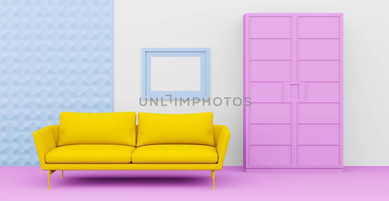 3d Abstract interior. Interior template. Bright color in the interior