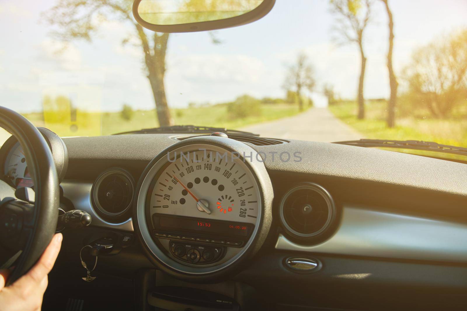 Car speedometer close-up. Modern car interior. Car interior.