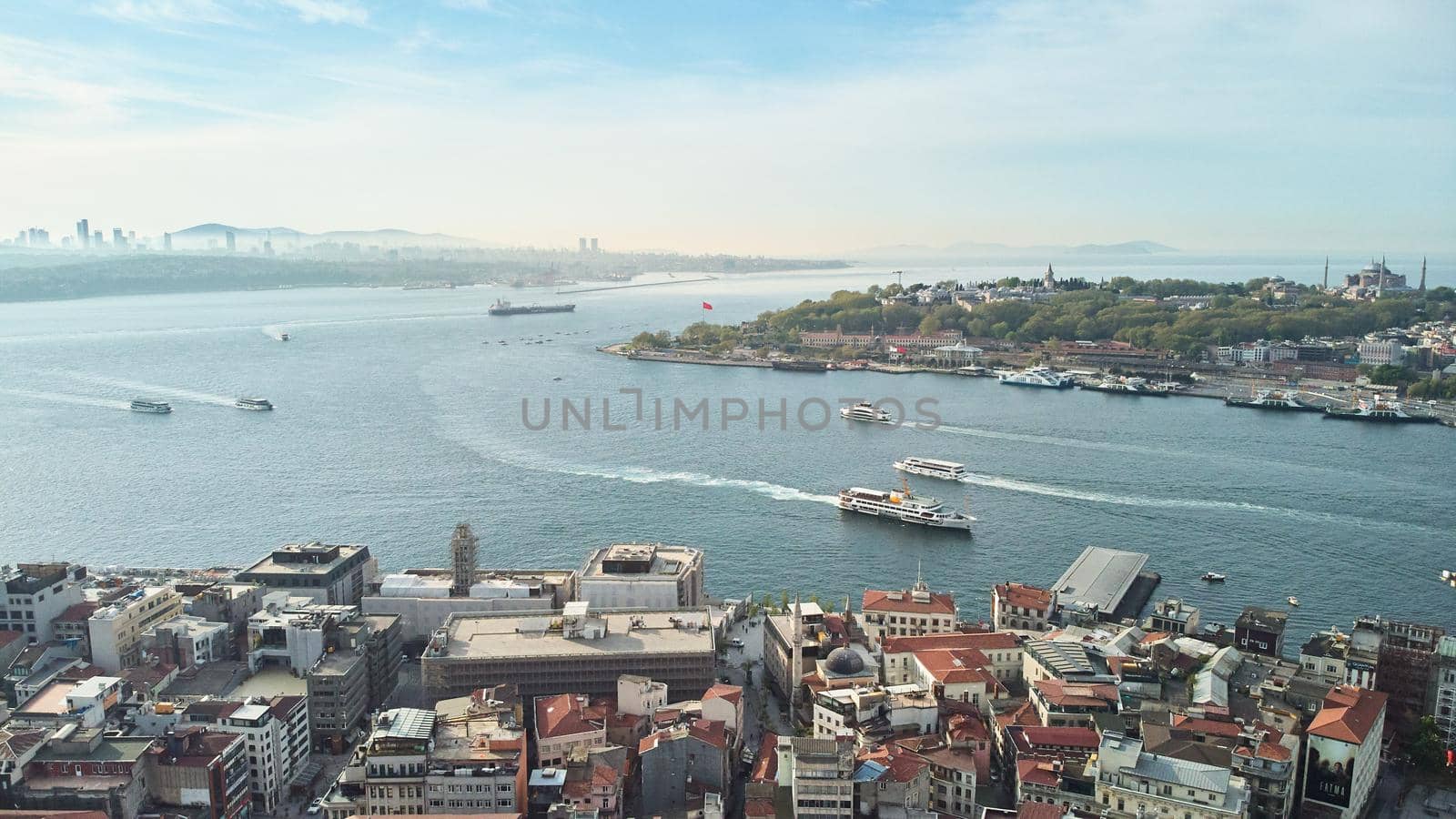 Aerial view of the Bosphorus and Fatih districts and Kadikoy. Istanbul, Turkey. High quality photo