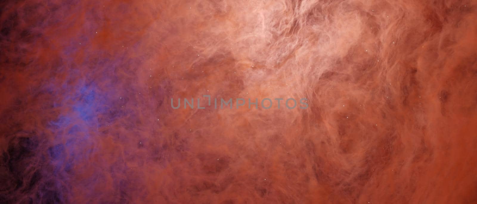 Colorful Orange smoke clouds and shiny glitter particles flowing cosmic abstract background