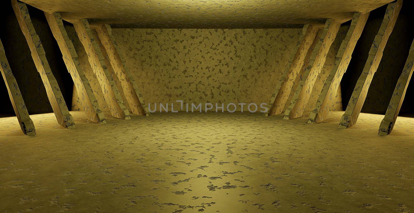 Empty Futuristic Club Underground Scene Dark Dark Brown Illustrative Banner Background Wallpaper Space Age Concept 3D Illustration by yay_lmrb