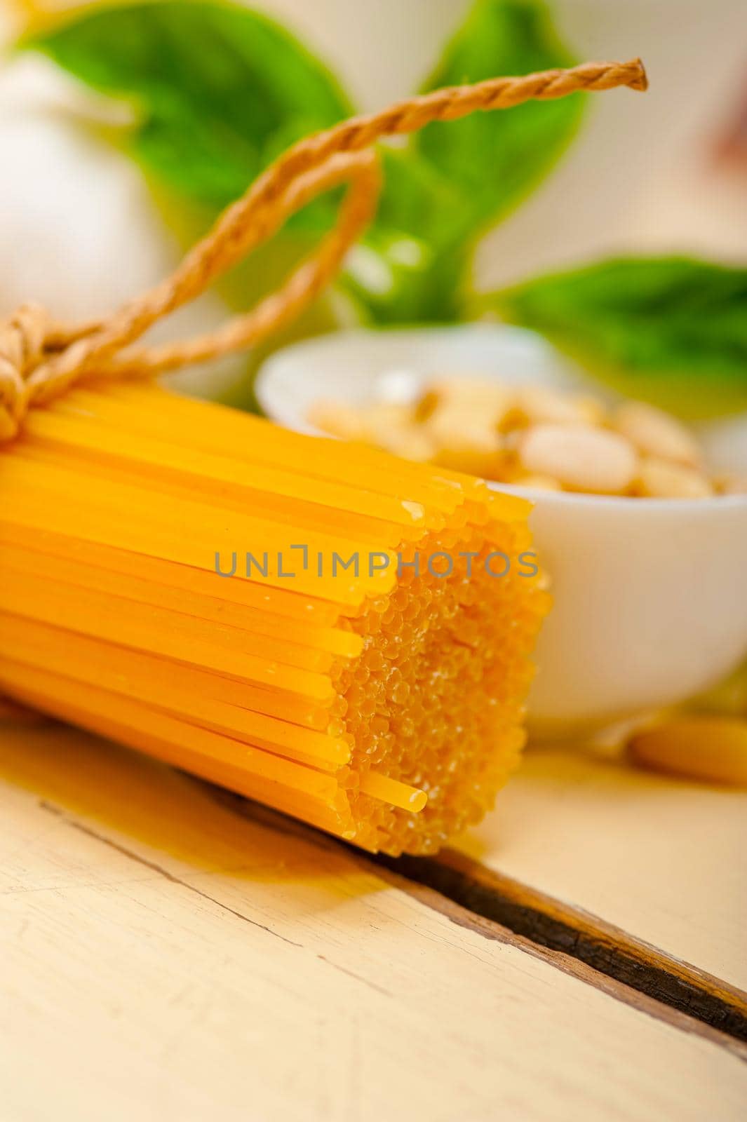 Italian traditional basil pesto pasta ingredients by keko64