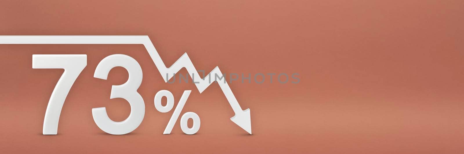 seventy-three percent, the arrow on the graph is pointing down. Stock market crash, bear market, inflation.Economic collapse, collapse of stocks.3d banner,73 percent discount sign on a red background. by SERSOL