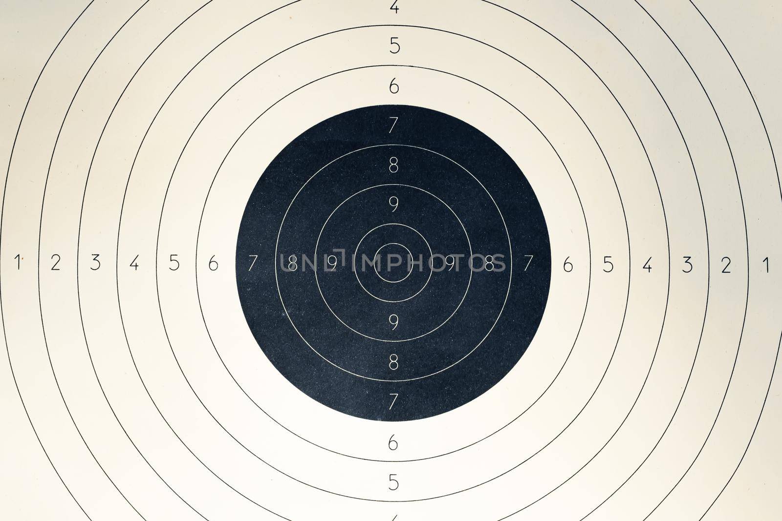Blank paper target with shooting range numbers. A round, clean target with a marked bull's-eye for shooting practice on the range